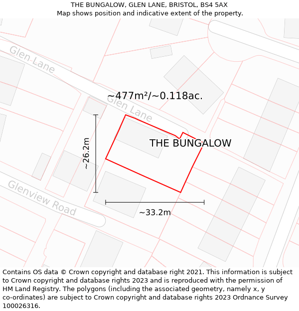 THE BUNGALOW, GLEN LANE, BRISTOL, BS4 5AX: Plot and title map