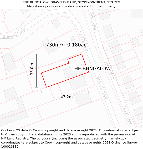 THE BUNGALOW, GRAVELLY BANK, STOKE-ON-TRENT, ST3 7EG: Plot and title map