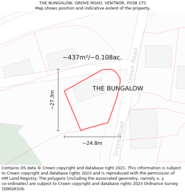 THE BUNGALOW, GROVE ROAD, VENTNOR, PO38 1TS: Plot and title map