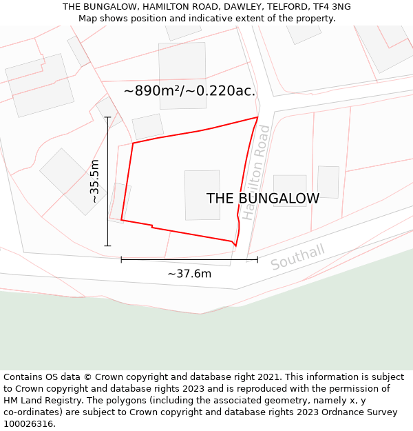 THE BUNGALOW, HAMILTON ROAD, DAWLEY, TELFORD, TF4 3NG: Plot and title map