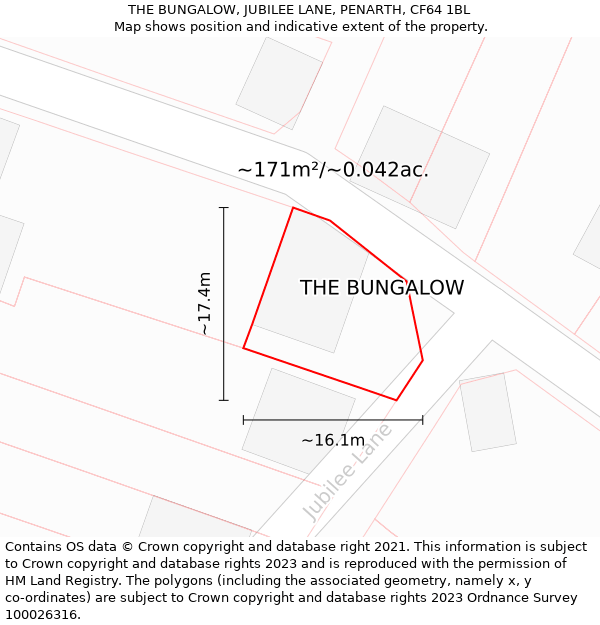 THE BUNGALOW, JUBILEE LANE, PENARTH, CF64 1BL: Plot and title map