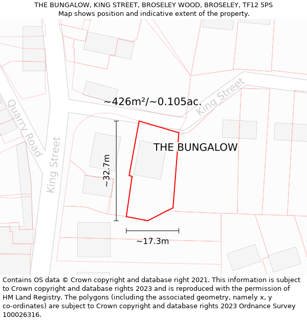 THE BUNGALOW, KING STREET, BROSELEY WOOD, BROSELEY, TF12 5PS: Plot and title map