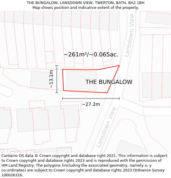 THE BUNGALOW, LANSDOWN VIEW, TWERTON, BATH, BA2 1BH: Plot and title map