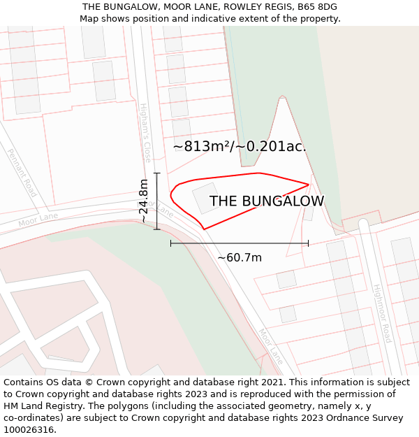 THE BUNGALOW, MOOR LANE, ROWLEY REGIS, B65 8DG: Plot and title map
