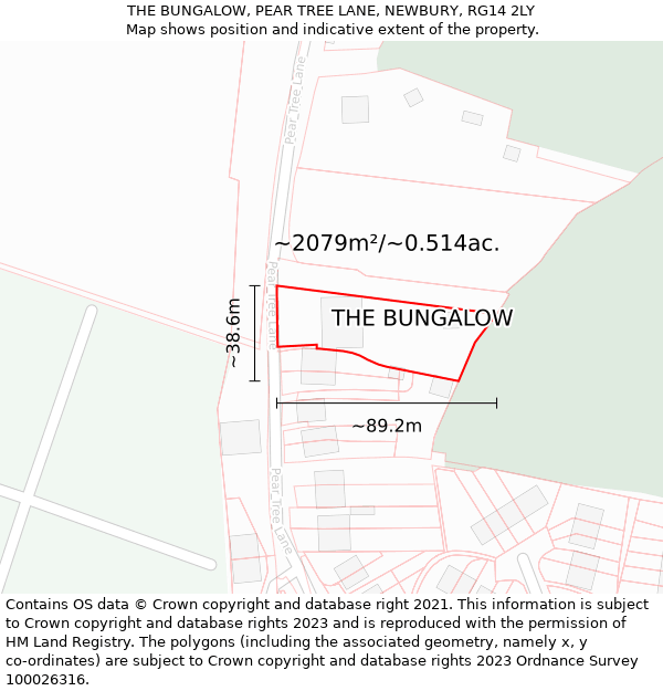 THE BUNGALOW, PEAR TREE LANE, NEWBURY, RG14 2LY: Plot and title map