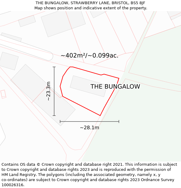 THE BUNGALOW, STRAWBERRY LANE, BRISTOL, BS5 8JF: Plot and title map