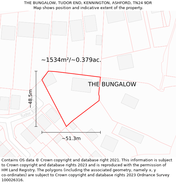 THE BUNGALOW, TUDOR END, KENNINGTON, ASHFORD, TN24 9DR: Plot and title map