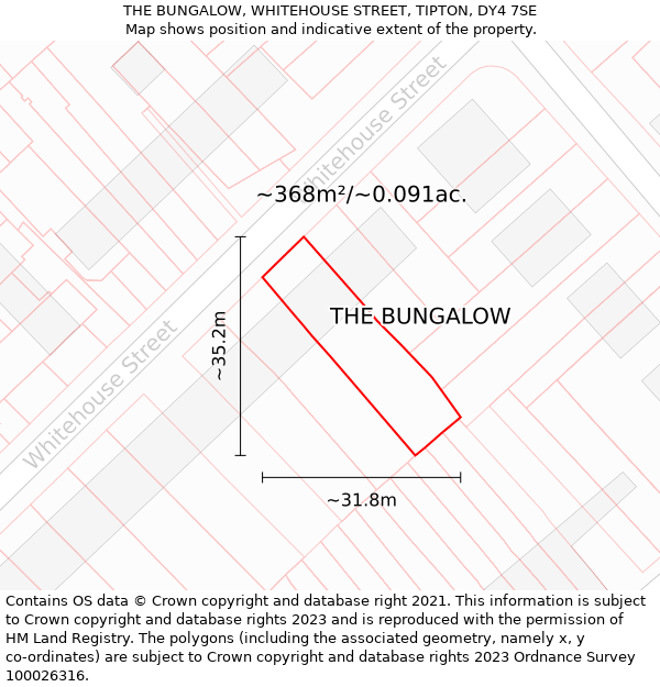 THE BUNGALOW, WHITEHOUSE STREET, TIPTON, DY4 7SE: Plot and title map