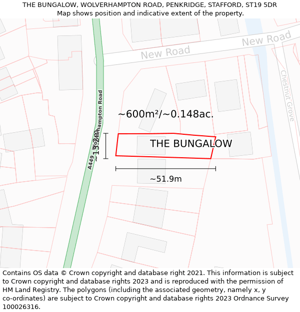 THE BUNGALOW, WOLVERHAMPTON ROAD, PENKRIDGE, STAFFORD, ST19 5DR: Plot and title map