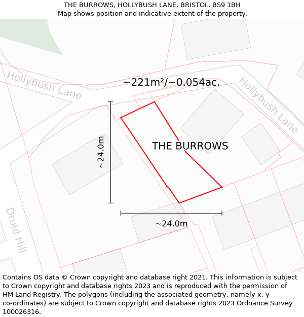 THE BURROWS, HOLLYBUSH LANE, BRISTOL, BS9 1BH: Plot and title map