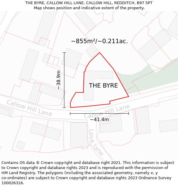 THE BYRE, CALLOW HILL LANE, CALLOW HILL, REDDITCH, B97 5PT: Plot and title map