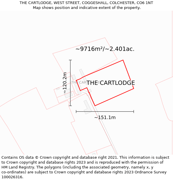 THE CARTLODGE, WEST STREET, COGGESHALL, COLCHESTER, CO6 1NT: Plot and title map