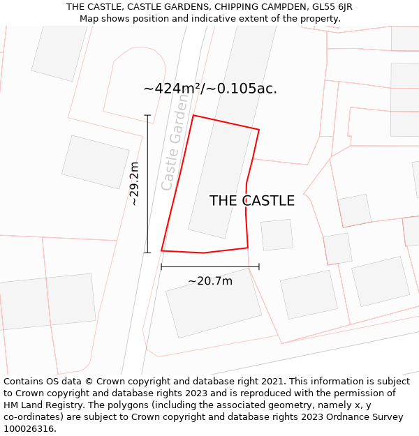THE CASTLE, CASTLE GARDENS, CHIPPING CAMPDEN, GL55 6JR: Plot and title map