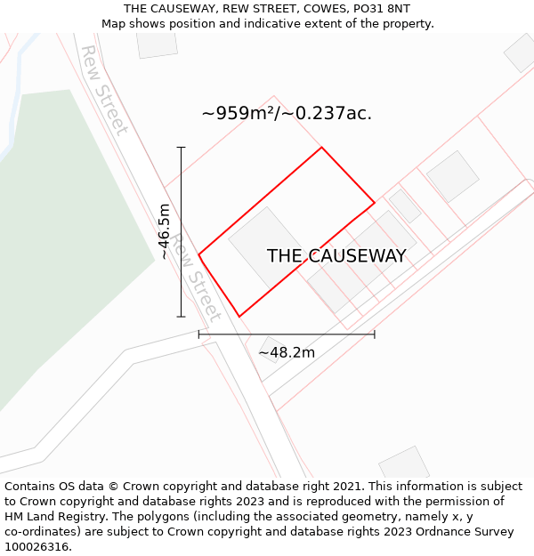 THE CAUSEWAY, REW STREET, COWES, PO31 8NT: Plot and title map