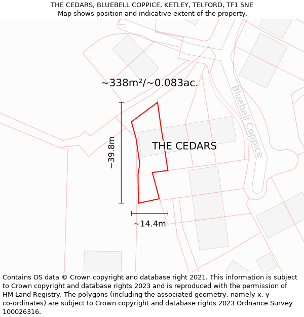 THE CEDARS, BLUEBELL COPPICE, KETLEY, TELFORD, TF1 5NE: Plot and title map