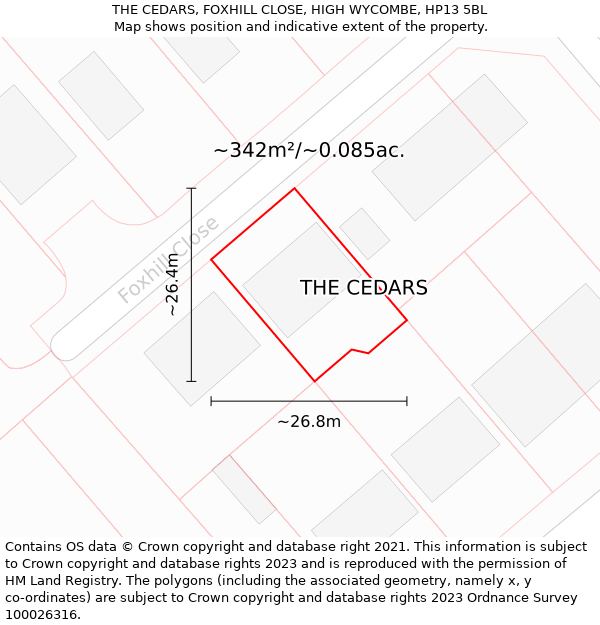 THE CEDARS, FOXHILL CLOSE, HIGH WYCOMBE, HP13 5BL: Plot and title map