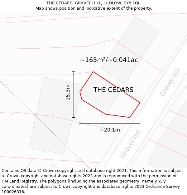 THE CEDARS, GRAVEL HILL, LUDLOW, SY8 1QL: Plot and title map