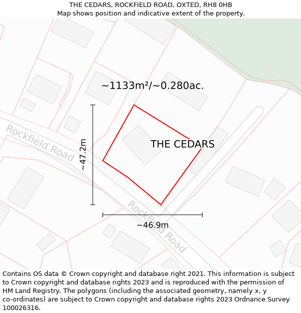 THE CEDARS, ROCKFIELD ROAD, OXTED, RH8 0HB: Plot and title map