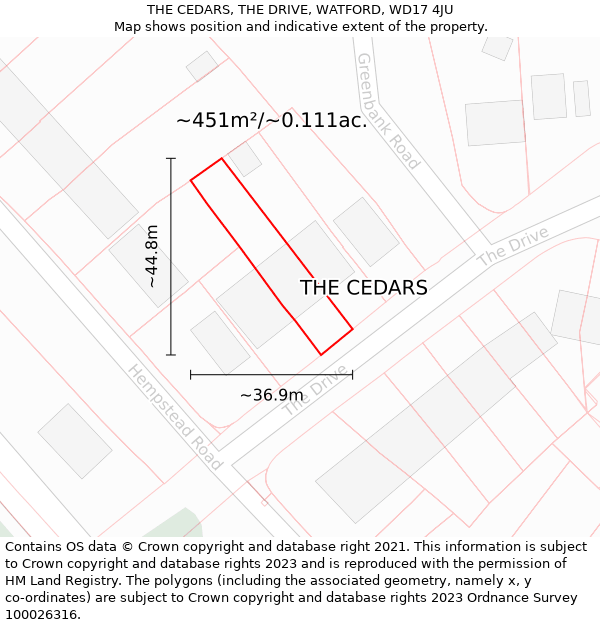 THE CEDARS, THE DRIVE, WATFORD, WD17 4JU: Plot and title map