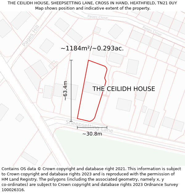 THE CEILIDH HOUSE, SHEEPSETTING LANE, CROSS IN HAND, HEATHFIELD, TN21 0UY: Plot and title map