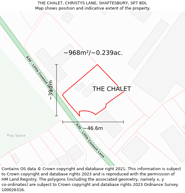 THE CHALET, CHRISTYS LANE, SHAFTESBURY, SP7 8DL: Plot and title map