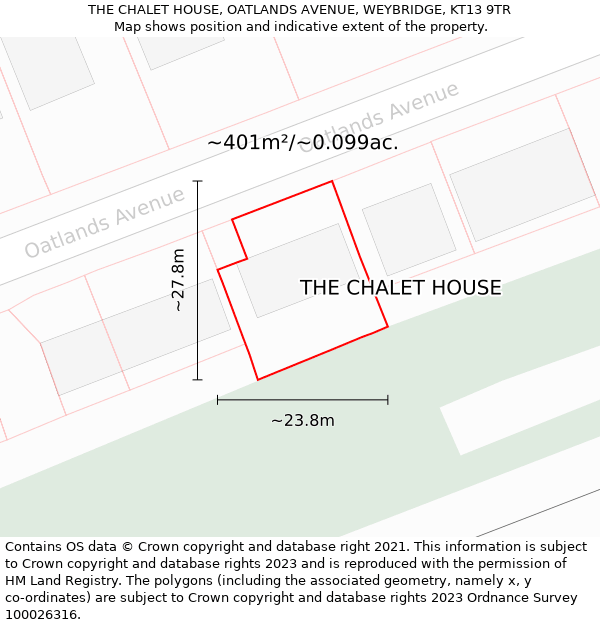 THE CHALET HOUSE, OATLANDS AVENUE, WEYBRIDGE, KT13 9TR: Plot and title map