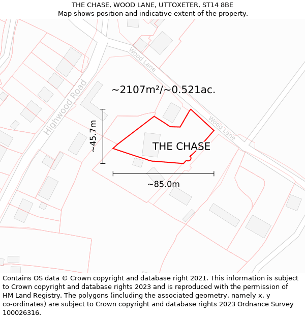 THE CHASE, WOOD LANE, UTTOXETER, ST14 8BE: Plot and title map