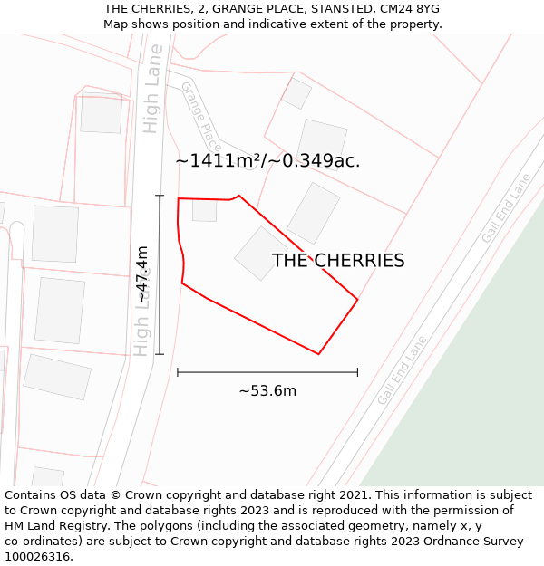 THE CHERRIES, 2, GRANGE PLACE, STANSTED, CM24 8YG: Plot and title map