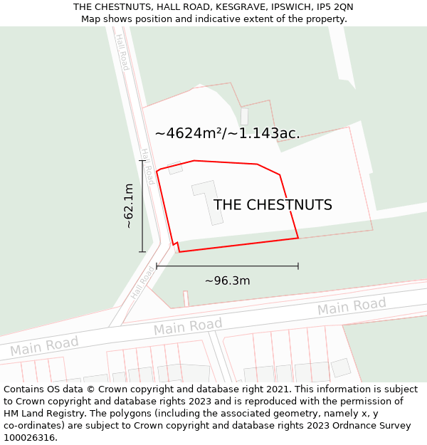 THE CHESTNUTS, HALL ROAD, KESGRAVE, IPSWICH, IP5 2QN: Plot and title map