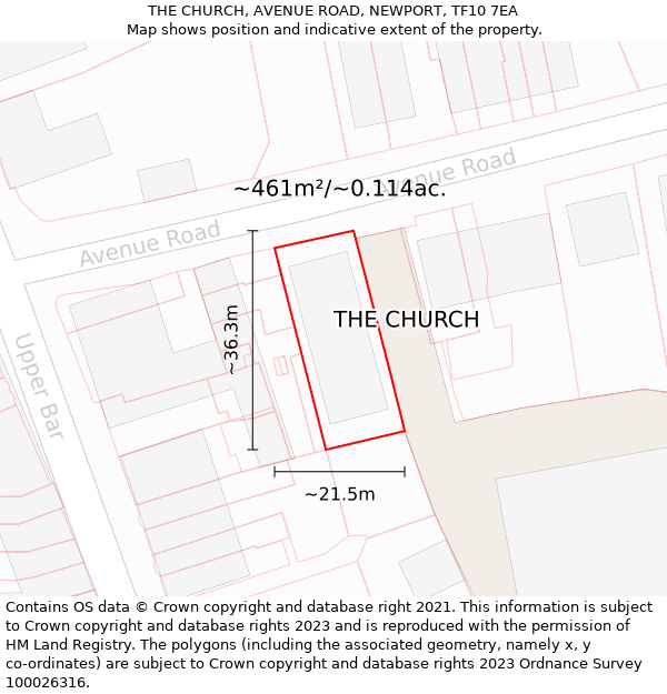 THE CHURCH, AVENUE ROAD, NEWPORT, TF10 7EA: Plot and title map