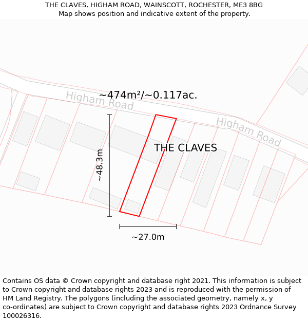 THE CLAVES, HIGHAM ROAD, WAINSCOTT, ROCHESTER, ME3 8BG: Plot and title map