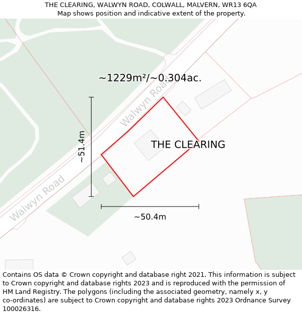 THE CLEARING, WALWYN ROAD, COLWALL, MALVERN, WR13 6QA: Plot and title map