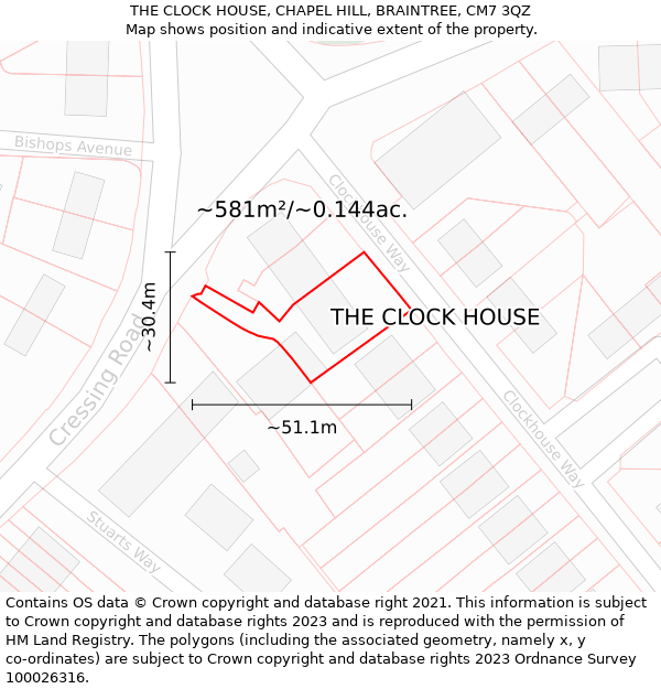 THE CLOCK HOUSE, CHAPEL HILL, BRAINTREE, CM7 3QZ: Plot and title map