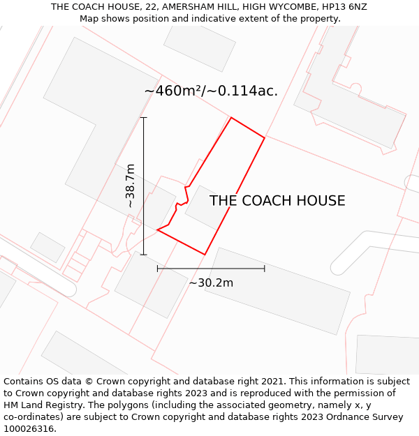 THE COACH HOUSE, 22, AMERSHAM HILL, HIGH WYCOMBE, HP13 6NZ: Plot and title map