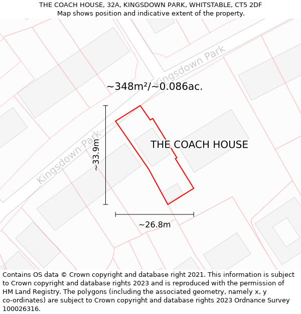THE COACH HOUSE, 32A, KINGSDOWN PARK, WHITSTABLE, CT5 2DF: Plot and title map