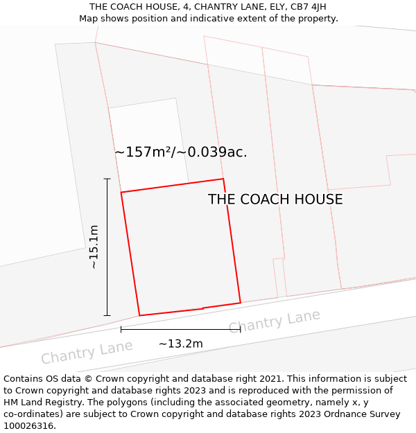 THE COACH HOUSE, 4, CHANTRY LANE, ELY, CB7 4JH: Plot and title map