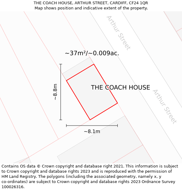 THE COACH HOUSE, ARTHUR STREET, CARDIFF, CF24 1QR: Plot and title map