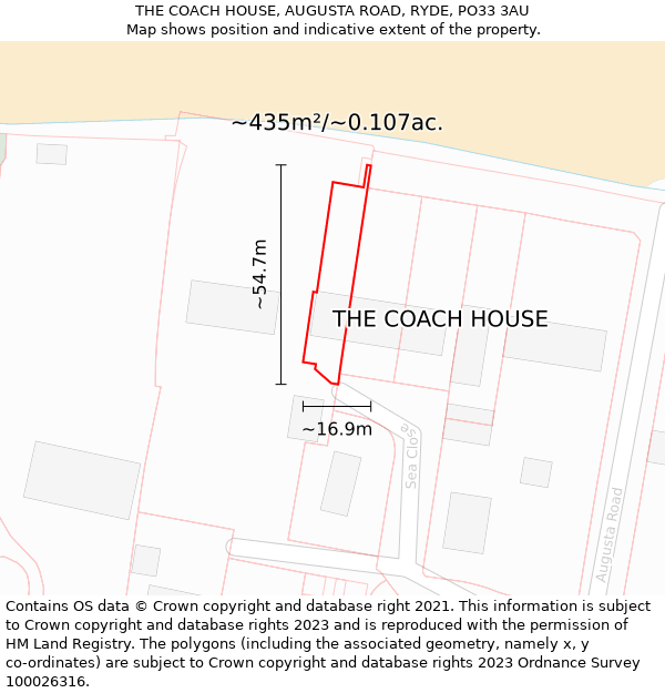 THE COACH HOUSE, AUGUSTA ROAD, RYDE, PO33 3AU: Plot and title map