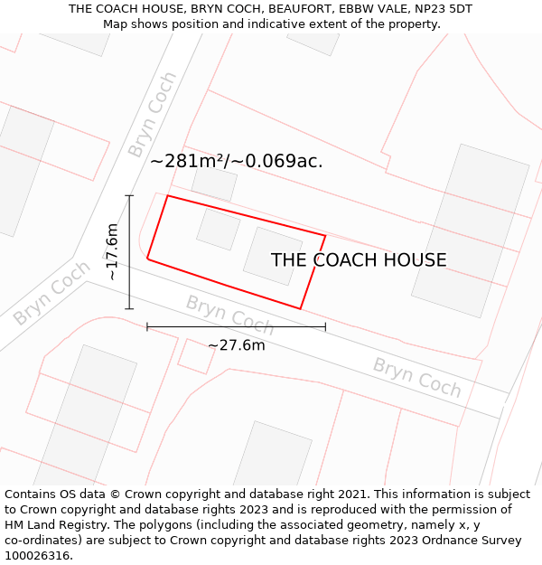 THE COACH HOUSE, BRYN COCH, BEAUFORT, EBBW VALE, NP23 5DT: Plot and title map