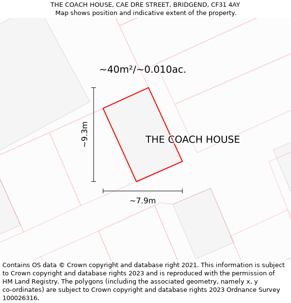 THE COACH HOUSE, CAE DRE STREET, BRIDGEND, CF31 4AY: Plot and title map