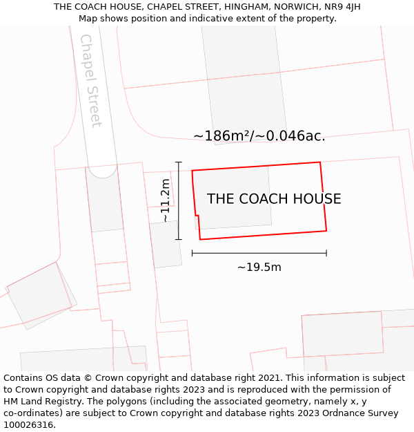 THE COACH HOUSE, CHAPEL STREET, HINGHAM, NORWICH, NR9 4JH: Plot and title map