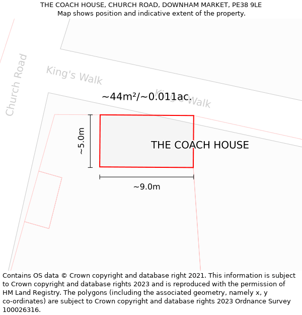 THE COACH HOUSE, CHURCH ROAD, DOWNHAM MARKET, PE38 9LE: Plot and title map