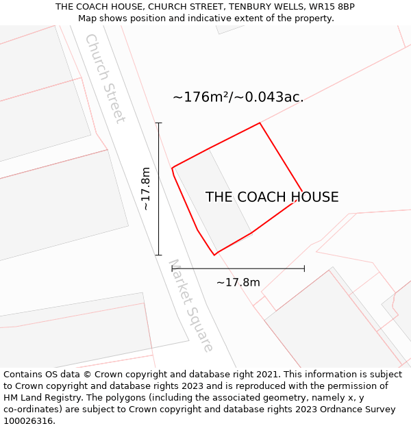 THE COACH HOUSE, CHURCH STREET, TENBURY WELLS, WR15 8BP: Plot and title map