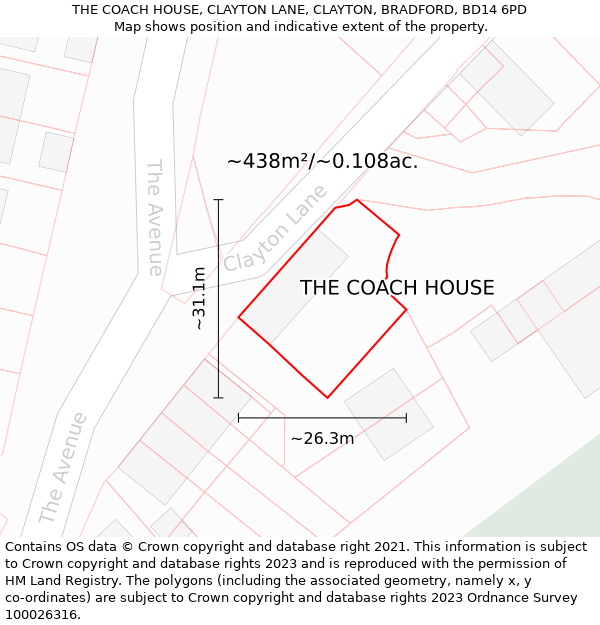 THE COACH HOUSE, CLAYTON LANE, CLAYTON, BRADFORD, BD14 6PD: Plot and title map