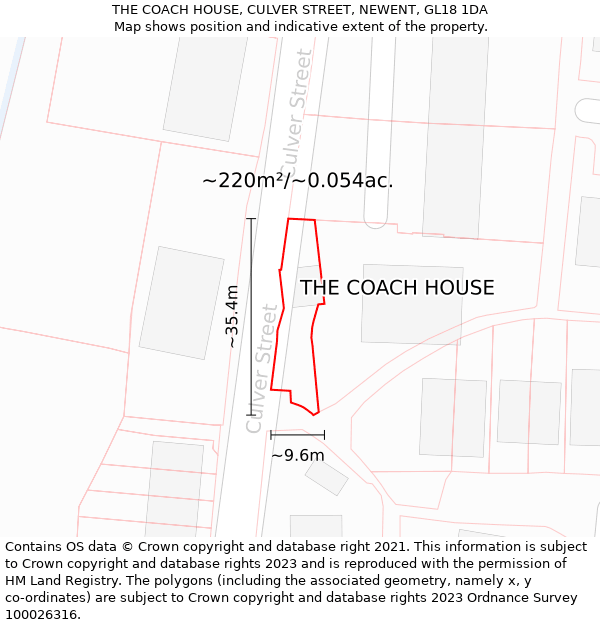 THE COACH HOUSE, CULVER STREET, NEWENT, GL18 1DA: Plot and title map