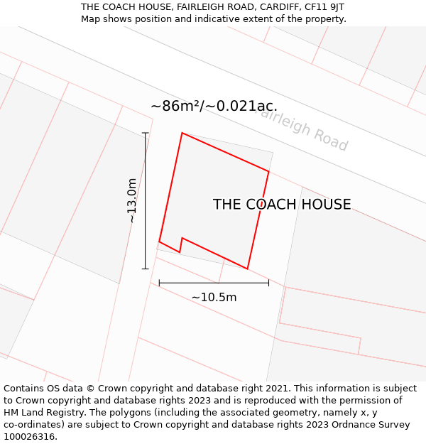 THE COACH HOUSE, FAIRLEIGH ROAD, CARDIFF, CF11 9JT: Plot and title map