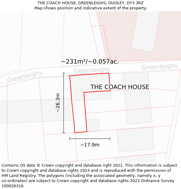 THE COACH HOUSE, GREENLEIGHS, DUDLEY, DY3 3RZ: Plot and title map