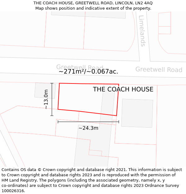 THE COACH HOUSE, GREETWELL ROAD, LINCOLN, LN2 4AQ: Plot and title map