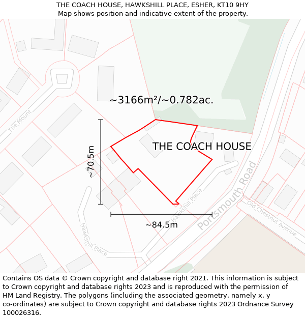 THE COACH HOUSE, HAWKSHILL PLACE, ESHER, KT10 9HY: Plot and title map