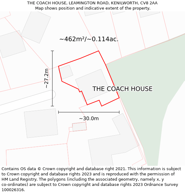 THE COACH HOUSE, LEAMINGTON ROAD, KENILWORTH, CV8 2AA: Plot and title map